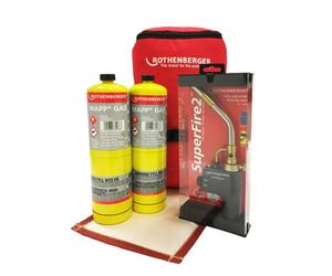 Rothenberger Hot Bag Set Includes Super Fire 2 Torch, 2 X Map Gas, Supermat Solder Mat & Hot Bag Carry Bag.