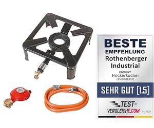 ROTHENBERGER Industrial Stool Cooker incl. 1.5 m Propane Gas Hose & Propane Constant Regulator for Camping, Outdoor Use Only, 500001392