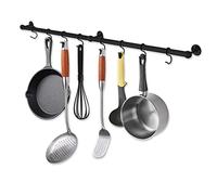 Rothley Stainless Steel 39.4 Inch Matt Black Industrial Pot Rack: Wall Mounted Hanging Pots and Pans Rack with Adjustable Hooks for Kitchen Cookware Storage