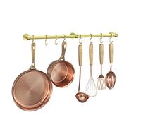 ROTHLEY Stainless Steel Hanging Pot Rack: 23.7 Inch Brass Wall Mounted Kitchen Rail With 8 S Hooks - Heavy Duty Pan Bar for Pots and Pans