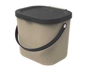 Rotho, Albula, Bio waste bin 6 l for the kitchen, Plastic (PP) BPA-free, cappuccino/anthracite, 6l (23,5 x 20,0 x 20,8 cm)