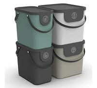 Rotho Albula Kitchen Bin Set 2 x 25 L 2 x 40 L Recycling Bins Multicolour | Recycling Bins for Kitchen, Four Separate Stackable Containers, Carrying Handles, Labels for Waste Sorting, Two Capacities