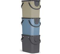 Rotho Albula Set of 3 Waste Separation System 25 L for The Kitchen, Plastic (PP) BPA-free, Anthracite/Blue/Cappuccino, 3 x 25 L (40,0 x 23,5 x 34,0 cm)