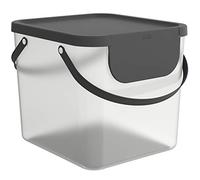 Rotho Albula Storage box 40l with lid, Plastic (PP recycelt), transparent/anthracite, 40l (39.8 x 35.8 x 33.9 cm)