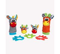 Rotho Babydesign Gift Set Jungle Friends, 7-piece, With Wrist and Ankle Rattles, From 0 Months, Multicoloured, 40190