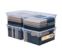 Rotho Clear Box Set of 4 Storage Boxes 18 L with Lid, Space-Saving Stackable 40 x 33.5 x 17 cm, Transparent Blue