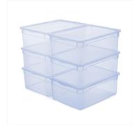 Rotho Clear Box Set of 6 Storage Boxes 10 L with Lid, Space-Saving Stackable 36 x 26 x 14 cm, Transparent Blue