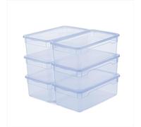 Rotho Clear Box Set of 6 Storage Boxes 5 L with Lid, Space-Saving Stackable 40 x 33.5 x 17 cm, Transparent Blue