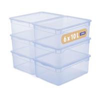 Rotho Clear Storage Boxes with Lids 6 x 10 L Stackable Transparent Blue | Shoe Storage Box, Securely Closing Lids, Stackable Storage Boxes, 6-Pack, Transparent Blue, Easy-Care, Visible Contents