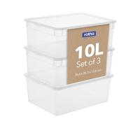 Rotho Clear Storage Boxes with Lids Set of 3 x 10 L Stackable Transparent | Toy Storage With a 3-Piece Toy Box Set, 10 L Lidded Boxes, Transparent Design, Stackable for Neat Cupboards, PP Construction