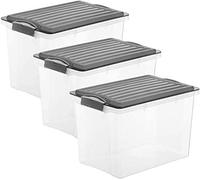 Rotho Compact Set of 3 storage boxes 19 l with lid, Plastic (PP) BPA anthracite/transparent, 3 x 19l (40,0 x 28,0 x 27,0 cm)