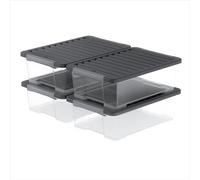 Rotho CORE Plus, storage boxes 30 l, set of 4, sturdy plastic boxes with lid & lockable handles, food-safe, modular stackable, 59×39.5×18.5 cm (L×W×H), transparent, black