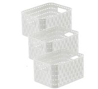 Rotho Country Set of 3 Storage Baskets 2 Litre, Plastic (PP) BPA-free, White, 3 x A6/2 Litre (18.3 x 13.7 x 9.8 cm)