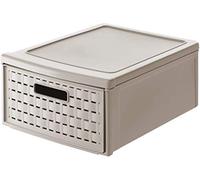 Rotho, Country, Drawer box 8.3 l in rattan-look, Plastic (PP) BPA-free, cappuccino, klein/8,3l (35,0 x 26,0 x 14,5 cm)