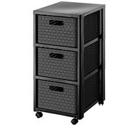 Rotho Country Rolling Container with 3 Drawers in Rattan Look, Plastic (PP) BPA-Free, Anthracite, 3 x A4/18 L (37.5 x 32.5 x 71.2 cm)