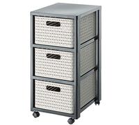 Rotho, Country, Rolling container with 3 drawers in rattan look, Plastic (PP) BPA-free, cappuccino, 3 x A4/18l (37,5 x 32,5 x 71,2 cm)