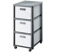 Rotho, Country, Rolling container with 3 drawers in rattan look, Plastic (PP) BPA-, white, 3 x A4/18l (37,5 x 32,5 x 71,2 cm)
