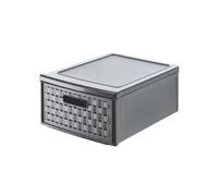 Rotho Country Storage Drawer 8.3 L Single Drawer Rattan-Look Dark Grey | Storage Boxes, Storage Drawers in a Stackable System, One Drawer, Rattan-Look Finish, Dark Grey, Kitchen Bathroom Office