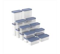 Rotho, Domino Set of 18 Storage Jars with Tight Fitting Lid, Dishwasher Safe, Transparent/Blue