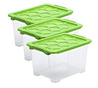 Rotho Evo Safe Keeping Set of 3 Storage Boxes 15 L with Lid, Food-Grade Plastic (PP) BPA-Free, Transparent/Green, 15 L (39.3 x 28.3 x 23.0 cm)