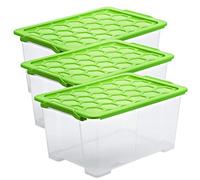 Rotho Evo Safe Keeping Set of 3 Storage boxes with lid 40 l, Plastic (PP) BPA-free, green/transparent, 3 x 44l (59,0 x 39,5 x 28,0 cm)