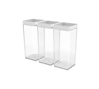 Rotho Fera Set of 3 Square Storage Jars 1.5 L with Lid and Seal, Food-Grade Plastic, White/Transparent