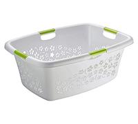Rotho, Flowers, Laundry basket 25 l, Plastic (PP) BPA-free, grey/green, 50l (65,1 x 48,6 x 26,2 cm)