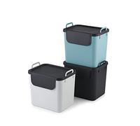 Jive Mülltrennsystem Set Set of 3 waste separation system 30l for the kitchen, Plastic (PP recycled), dark grey/white/turquoise, 3 x 30l (39.8 x 29.8 x 50.1 cm)