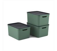 Rotho Jive Dekobox Set of 3 storage box 16l with lid, Kunststoff (PP recycelt), green/anthracite, 3x16l (36.5 x 20 x 27 cm)