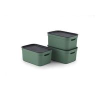 Rotho Jive Dekobox Set of 3 storage box 5l with lid, Plastic (PP recycled), green/anthracite, 3x5l (26.5 x 18.5 x 13.2 cm)