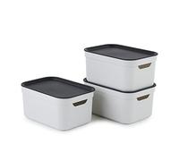 Rotho Jive Dekobox Set of 3 storage box 5l with lid, Plastic (PP recycled), white/anthracite, 3x5l (26.5 x 18.5 x 13.2 cm)