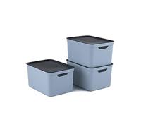 Rotho Jive Dekobox Set of 3 storage boxes 16l with lid, Plastic (PP recycled), blue/anthracite, 3x16l (37.5 x 27.8 x 29.8 cm)