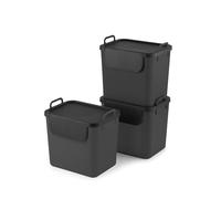 Rotho Jive Recycling Müllsystem anthrazit Set of 3 waste separation system 30l for the kitchen, Plastic (PP recycled), dark grey, 3 x 30l (39.8 x 29.8 x 50.1 cm)