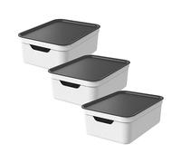 Rotho Jive Stackable Storage Boxes with Lids 3 x 10 L Recycled PP White | Storage Baskets, Woven-Look Design, Fitted Lids, Two Integrated Grip Openings, Nest Without Lids, A4 Document Storage