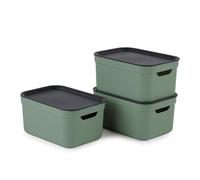 Rotho Jive Storage Boxes with Lids 3 x 5 L Stackable Recycled PP Green | Storage Baskets, 3 Matching Lids, Nestable Design, Two Grip Openings, Tidy Shelf Storage at Home, Green and Anthracite