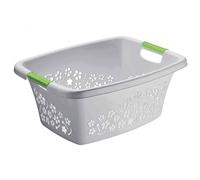 Rotho Laundry Basket "Flowers" 25L Grey/Green Durable Stackable Flower Tub New