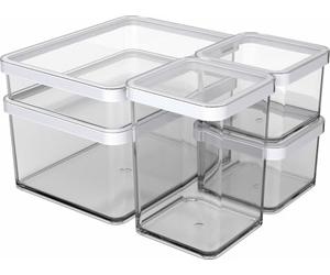 Rotho Loft Set Premium Tins 5 pcs LOFT, plastic, white/transparent, (26.0 x 21.0 x 15.5 cm)
