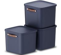 Rotho Maloja 40l Stackable Plastic Storage Box, Blue (Recycled PP), 39.5 x 38.0 x 34.0 cm (Pack of 3)