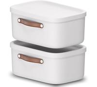 Rotho Maloja Set of 2 Storage Boxes with Lid, 12 Litres, Plastic, White, 12 (39.5 x 26.5 x 17.7 cm)