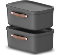 Rotho Maloja Set of 2 Storage Boxes with Lids 12 L, Plastic, Anthracite, 12 (39.5 x 26.5 x 17.7 cm)
