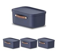 Rotho Maloja Storage box 12 l, Plastic (PP recycled), 12 (39.5 x 26.5 x 17.7 cm), Blue (Pack of 4)