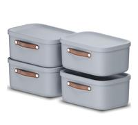 Storage Box 12 L, Rotho Maloja Plastic Storage Bin With Lid - Blue (4 Pack)