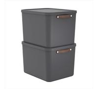 Rotho Maloja Storage Box, Set of 2, 55 L with Lid, 53.5 x 40 x 34 cm (L x W x H) (Anthracite)