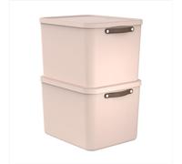 Rotho Maloja Storage Box with Lid 55 L Set of 2 Stackable in Rose | Set of 2 modular stackable storage boxes without lids inside each other with handles, made of recycled plastic
