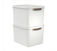 Rotho Maloja Storage Box with Lid, Set of 2, 55 L Storage Boxes with Handles, 53.5 x 40 x 34 cm (L x W x H), White
