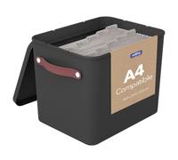 Rotho MyPaper Desk Organiser File Organiser Document Organiser in Black | Paper storage box, stackable with matching archive boxes, label sticker included, 40.0 x 29.2 x 29.8 cm, office storage
