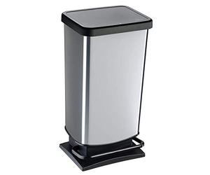 Rotho Paso Dustbin 40l with pedal and lid, Plastic (PP) BPA-free, silver metallic, 40l (35,3 x 29,5 x 67,6 cm)