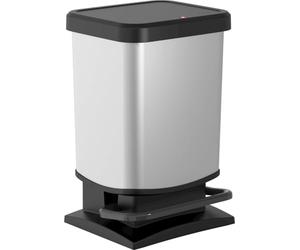 Rotho Paso trash can 20l with lid, plastic (PP) BPA-free, silver metallic, 20 liters (29.3 x 26.6 x 45.7 cm)
