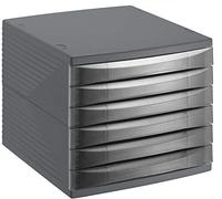 Rotho, Quadra, Drawer box / office box with 6 drawers, Plastic (PS) BPA-free, black, 36,5 x 28,0 x 25,0 cm