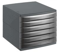 Rotho, Quadra, Drawer box / office box with 6 drawers, Plastic (PS) BPA-free, black, 36,5 x 28,0 x 25,0 cm
